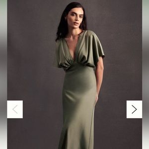 BHLDN Leila Deep-V Flutter-Sleeve Satin A-Line Gown